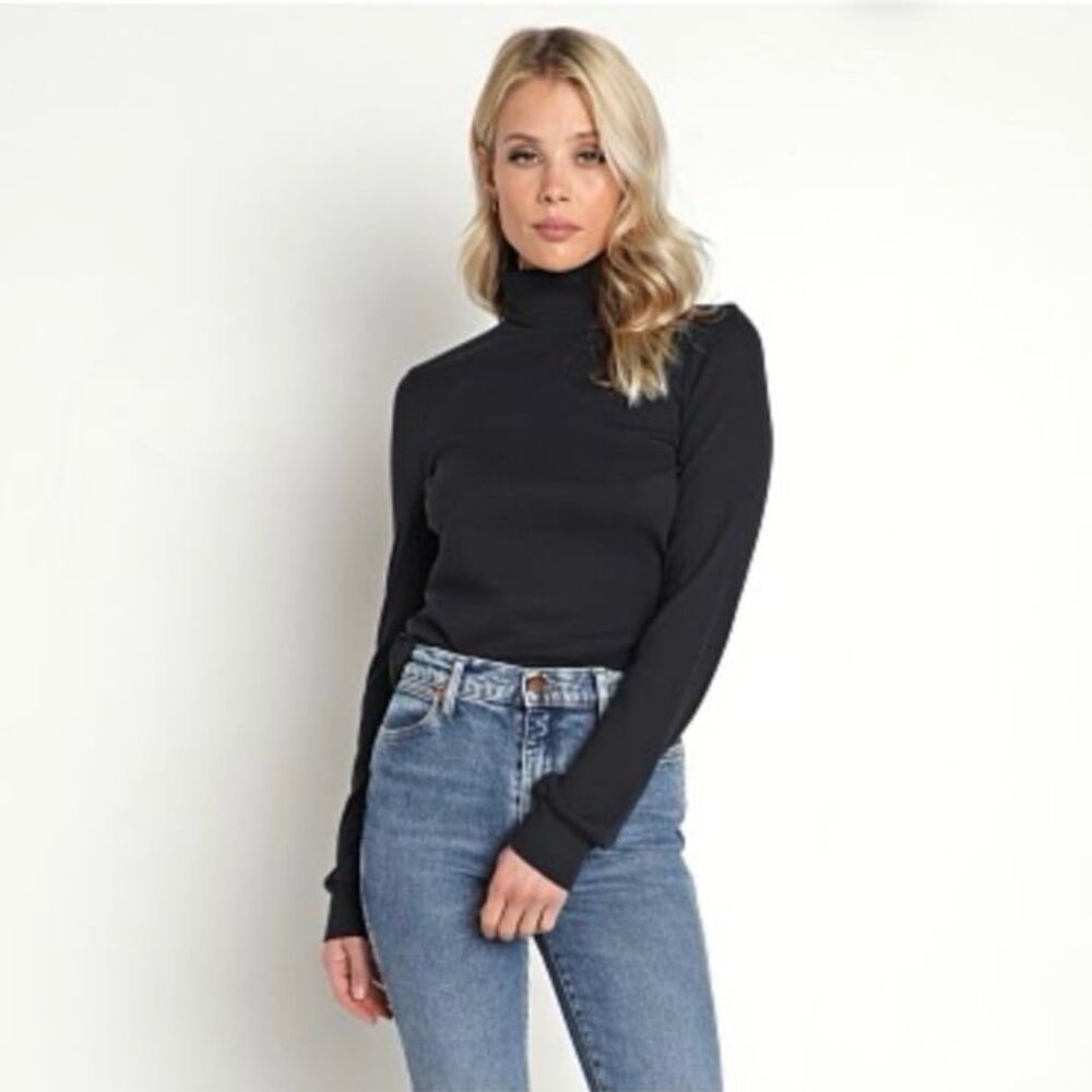 NWT Beyond Yoga The Essential Ribbed Turtleneck Cotton Modal Black Size Small